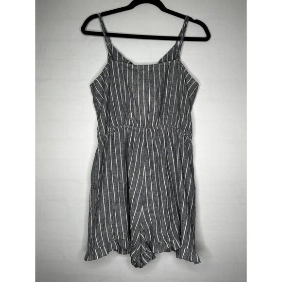 Avec Les Filles Linen Blend Striped Ruffle Romper Indigo Heather Size Large NEW - Picture 5 of 8